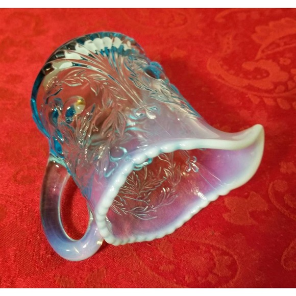 L.G.Wright Ice Blue Opalescent (Wreathed) Cherries Cream and Sugar Set - Picture 8 of 8